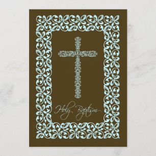 Elegant Lace Cross Baby Holy Baptism Inviation Invitation