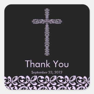 Elegant Lace Cross Holy Baptism Thank You Square Sticker