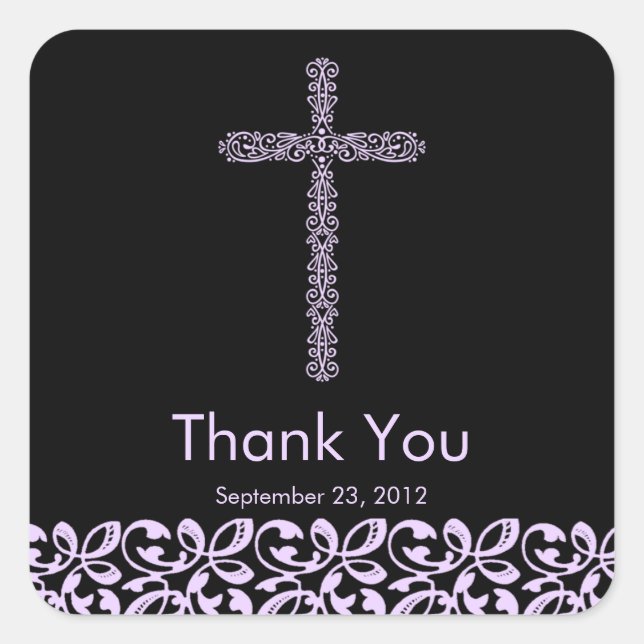 Elegant Lace Cross Holy Baptism Thank You Square Sticker (Front)