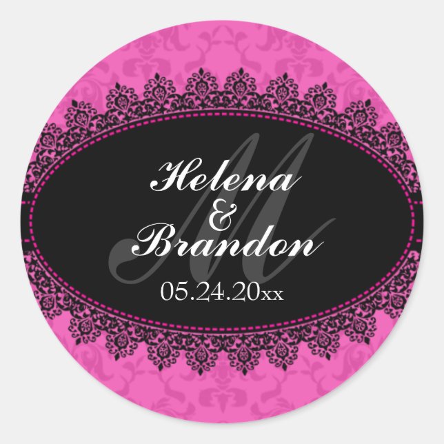 Elegant Lace & Damask Monogram Wedding Seals (Front)