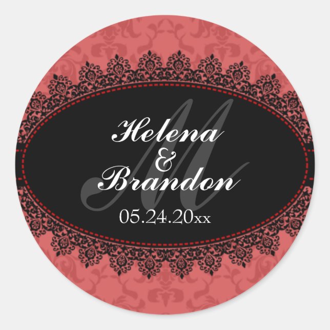Elegant Lace & Damask Monogram Wedding Seals (Front)