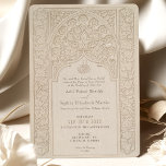 Elegant Lace Design Wedding Islamic Motifs Invitation<br><div class="desc">This exquisite wedding invitation features an elegant lace pattern design, inspired by traditional Islamic art, enveloping both the front and back sides of the card. The front boasts a central ornate lattice window framed by an intricate border of interlacing foliage, all in soft, creamy beige hues. The back mirrors this...</div>
