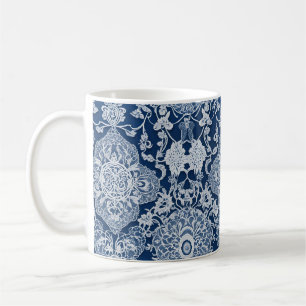 Elegant Lace Effect Floral in Blue and White Coffee Mug