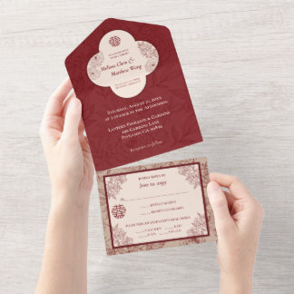 Elegant Lace Floral Chinese Wedding All In One Invitation