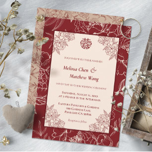 Elegant Lace Floral Chinese Wedding Invitation