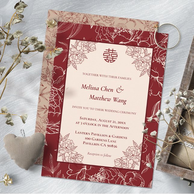 Elegant Lace Floral Chinese Wedding Invitation (Elegant Lace Floral Chinese Wedding Invitation)