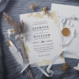 Elegant Lace Floral Rustic Gold Modern Wedding Invitation