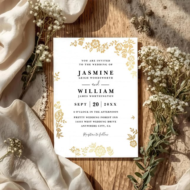 Elegant Lace Floral Rustic Gold QR Code Wedding Invitation (Creator Uploaded)