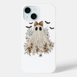 Elegant Lace Ghost with Bow   Floral Ghost  iPhone 15 Case