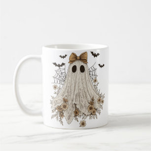 Elegant Lace Ghost with Bow   Floral Ghost  Coffee Mug