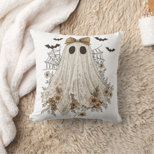 Elegant Lace Ghost with Bow Floral Ghost Cushion
