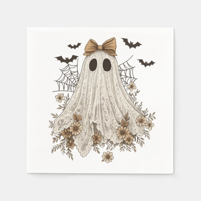 Elegant Lace Ghost with Bow | Floral Ghost  Napkin (Front)