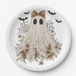Elegant Lace Ghost with Bow   Floral Ghost  Paper Plate