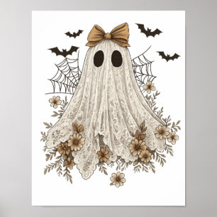Elegant Lace Ghost with Bow   Floral Ghost  Poster