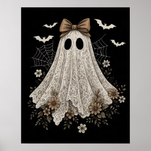 Elegant Lace Ghost with Bow Floral Ghost Poster