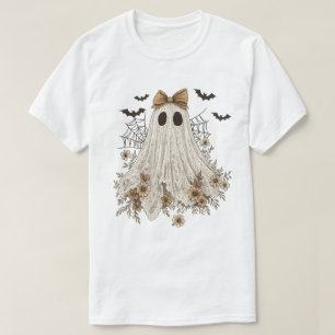 Elegant Lace Ghost with Bow Floral Ghost T-Shirt