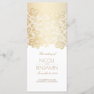 Elegant Lace Gold and White Wedding Programs Programme