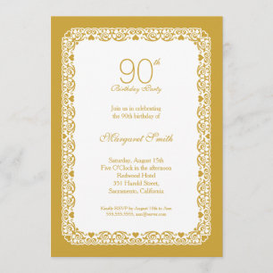 Elegant lace golden 90th birthday party Invitation