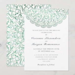 Elegant lace green mandala wedding invitation
