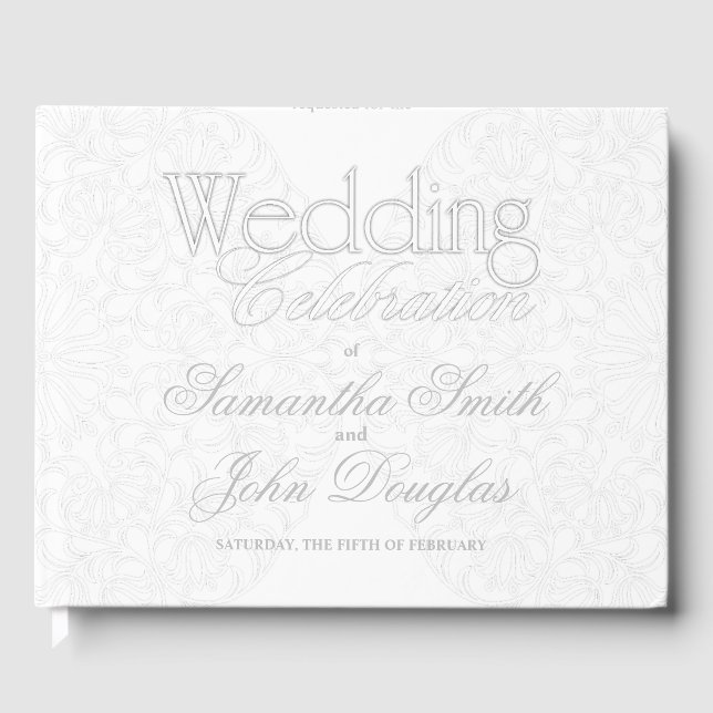 Elegant Lace Grey & White Modern Minimalist Guest Book (Front)