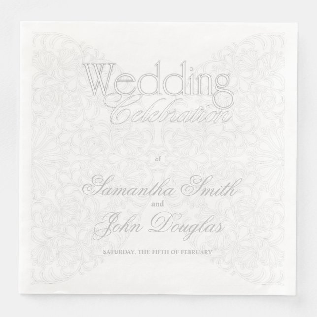 Elegant Lace Grey & White Modern Minimalist Napkin (Front)