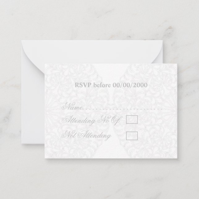 Elegant Lace Grey & White Modern Minimalist RSVP Card (Front)