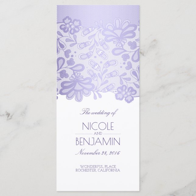 Elegant Lace Lavender Purple Wedding Programs Programme (Front)