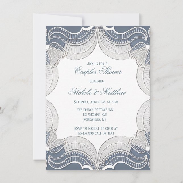 Elegant Lace On Blue Gradient Couples Shower Invitation (Front)