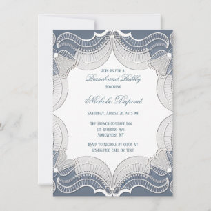Elegant Lace On Blue Wedding Brunch & Bubbly Invitation