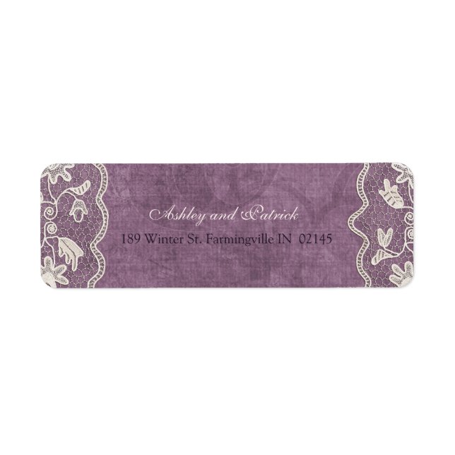 Elegant Lace on Violet Background Address Label (Front)