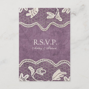 Elegant Lace on Violet Background RSVP Card