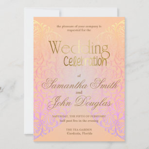 Elegant Lace Peach & Gold Modern Minimalist Invitation