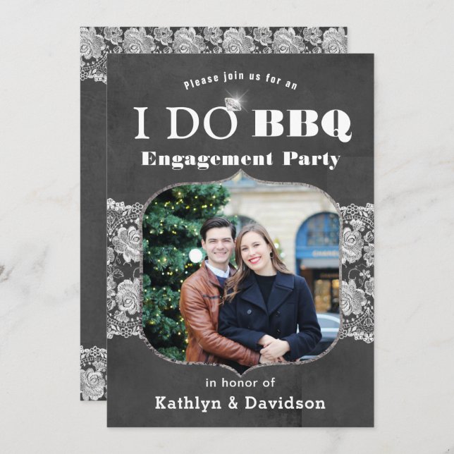 Elegant Lace Photo I DO Engagement Invitation (Front/Back)