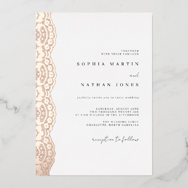 Elegant Lace Real Rose Gold Foil Wedding  (Front)