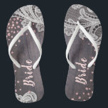 Elegant Lace rustic wood blush glitter bride Flip Flops<br><div class="desc">Elegant white vintage lace and sparkle blush pink glitter on dark rustic barn wood background. great for bride in rustic wedding,  barn wedding and country wedding.
See all the matching pieces in collection.</div>