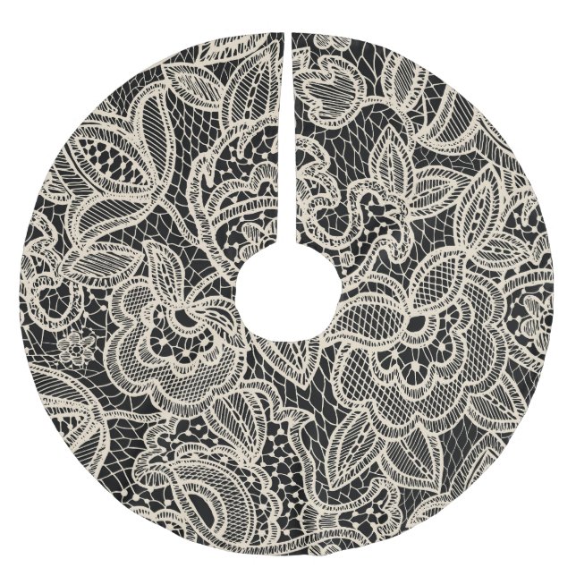 Elegant Lace Seamless Pattern Design Brushed Polyester Tree Skirt (Front)