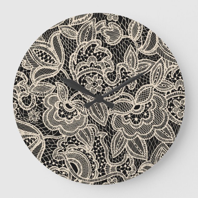 Elegant Lace Seamless Pattern Design Large Clock (Front)