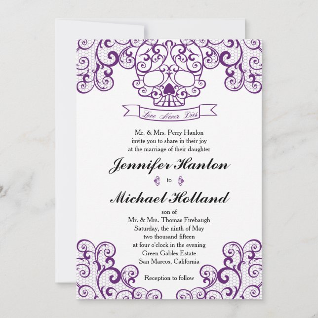 Elegant Lace Skull Calavera Invitation Card (Front)