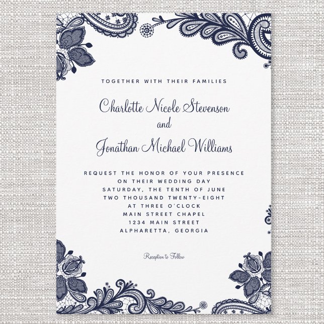 Elegant Lace Wedding Custom Photo Blue White Chic Invitation (Creator Uploaded)