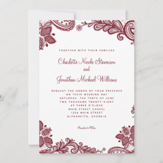Elegant Lace Wedding Custom Photo Red White Chic Invitation