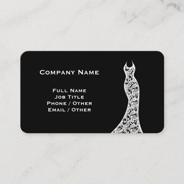 Elegant Lace Wedding Dress black and white Business Card (Front)