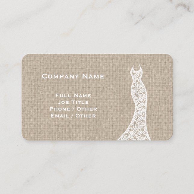 Elegant Lace Wedding Dress burlap Business Card (Front)