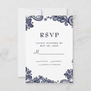 Elegant Lace Wedding Enclosure Details Blue White RSVP Card