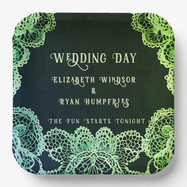 Elegant Lace" Wedding Invitation Collection  Paper Plate (Front)