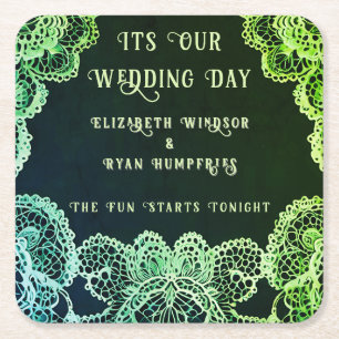 Elegant Lace" Wedding Invitation Collection Square Paper Coaster