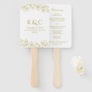 Elegant Lace Wedding Program Fans Vintage (Gold)
