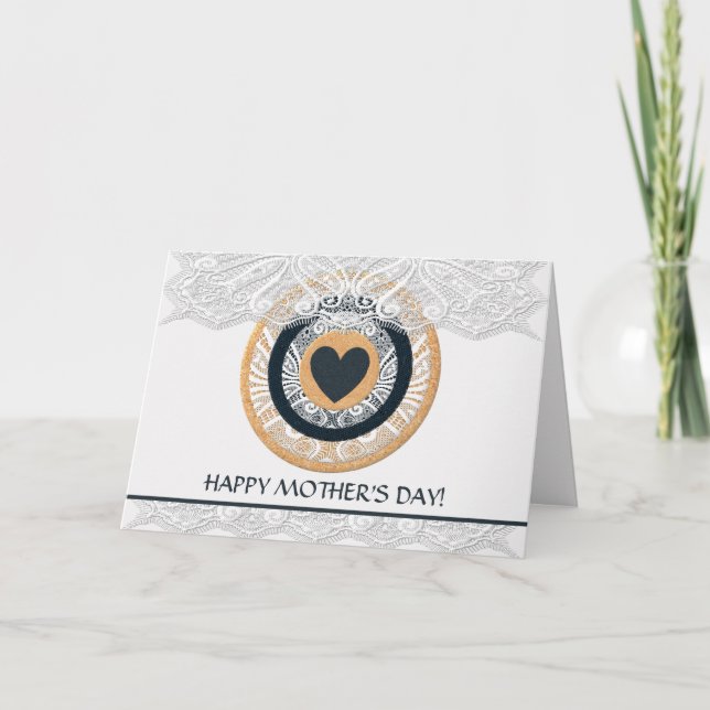 Elegant Lacey Mother's Day Card with Heart (Front)