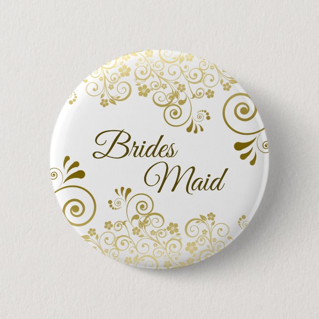 Elegant Lacy Gold Filigree Bridesmaid Wedding 6 Cm Round Badge (Front)