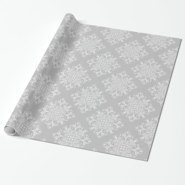 Elegant Lacy Grey  Damask Wrapping Paper (Unrolled)