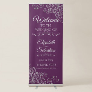Elegant Lacy Silver & Plum Classy Wedding Welcome Retractable Banner